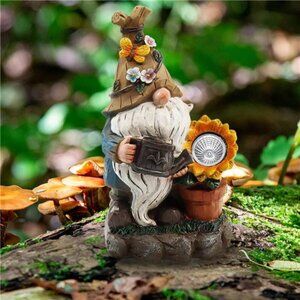 Garden Gnome Statue, Resin FigurineBright Solar Sunflower Lights, Gnome Decor